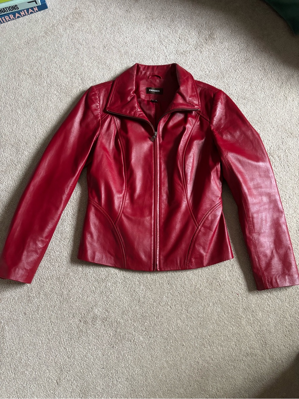Danier Red Genuine Leather Fitted Moto Jacket Size Small